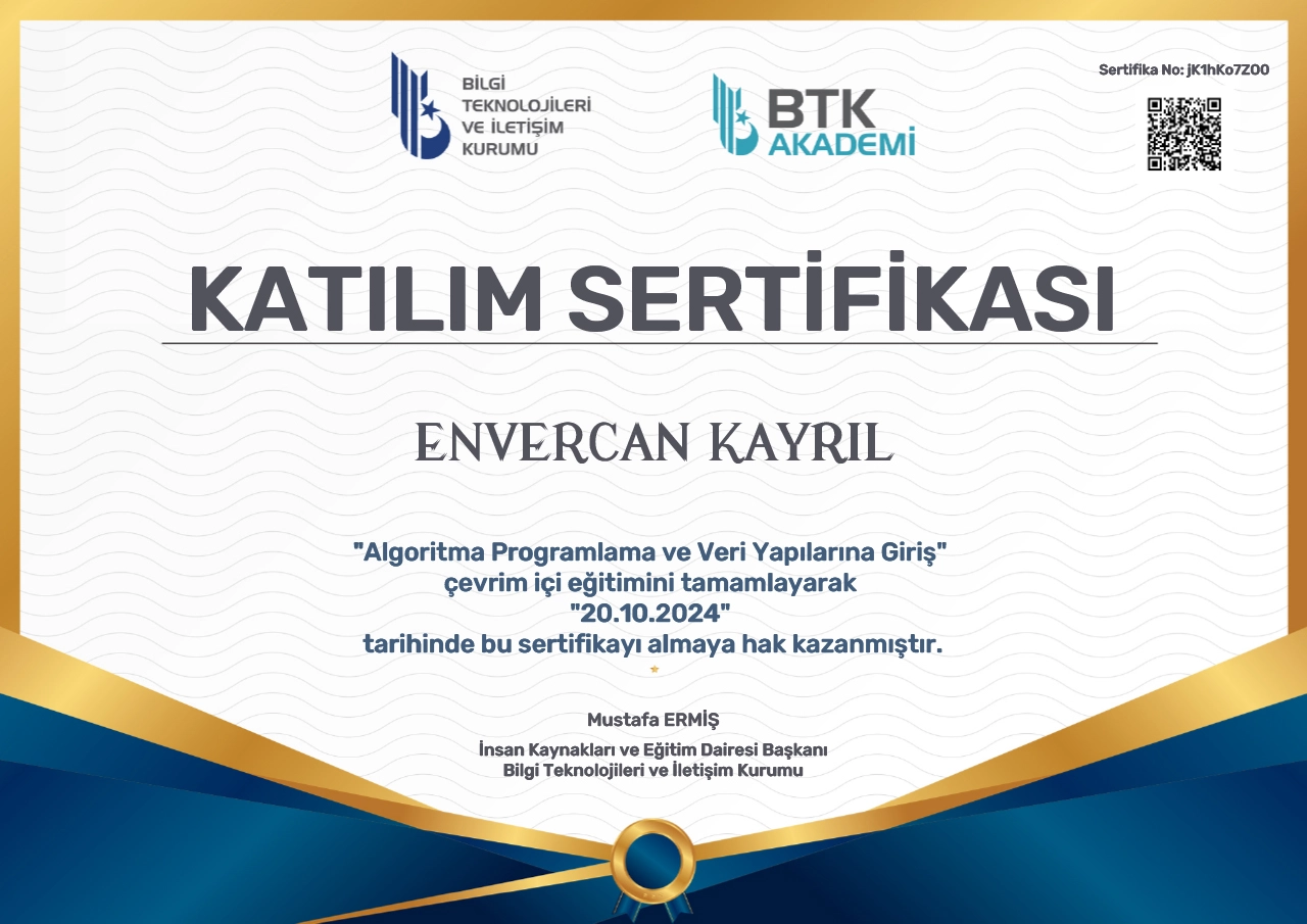Algoritma Programlama ve Veri Yapılarına Giriş
