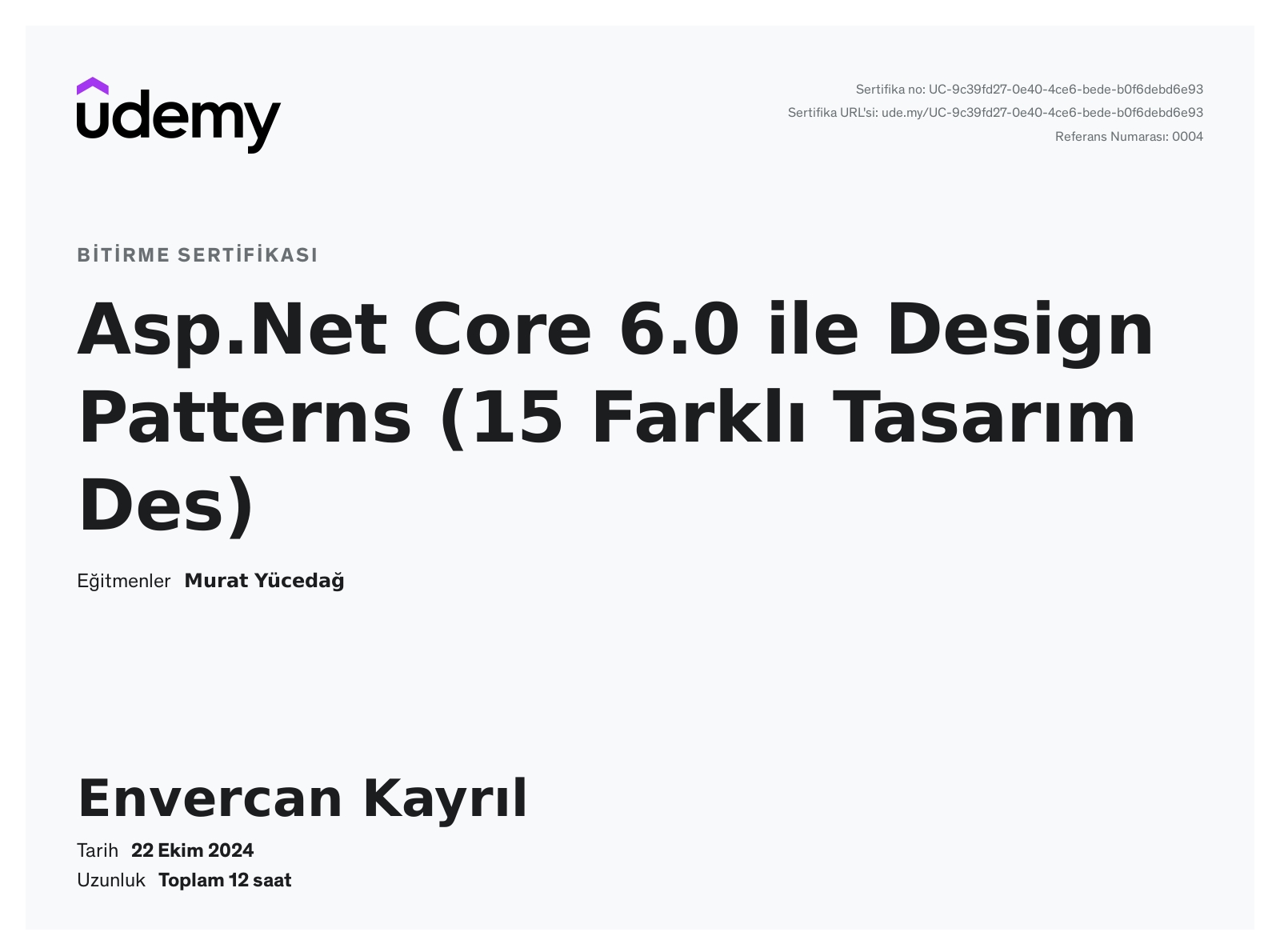 Asp.Net Core 6.0 ile Design Patterns (15 Farklı Tasarım Deseni)